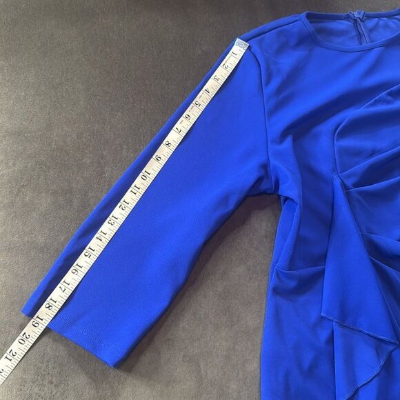 Women’s Blue Asymmetrical Ruffled Front Midi Dress 3/4 Sleeve Size 2XL NEW - Picture 11 of 16